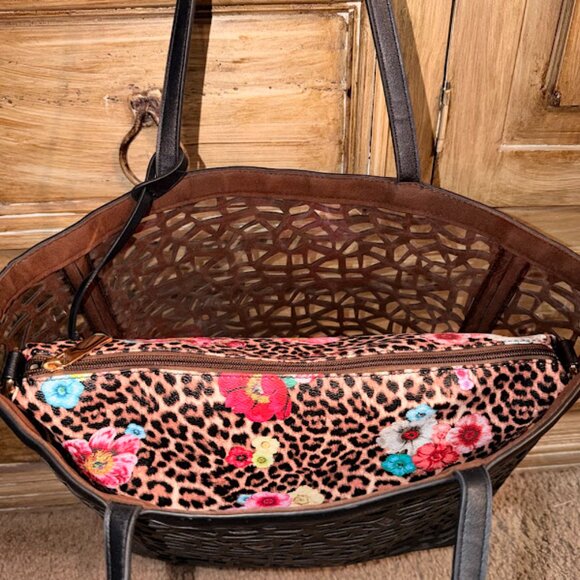 GUC~ 2/1 Laser Cut Out Black Shopper & Leopard Cross Body Bag-Purse-Tote (Bin 9) - Picture 3 of 11